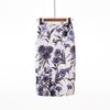 Elegant Hip Skirt Retro Floral Fashion Print High Waist Skirt Knee-length Summer Cool Short Skirt
