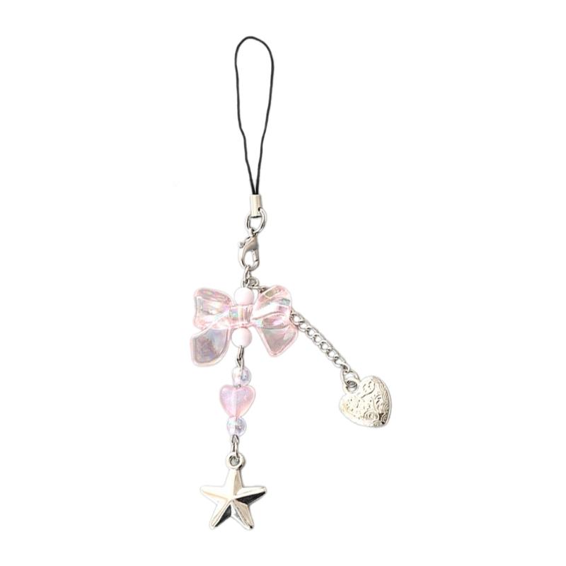 Cute Bowknot Phone Charm Strap Detachable Keychain Pendant Butterfly Star Phone Lanyard Backpack Decors for Women Girls