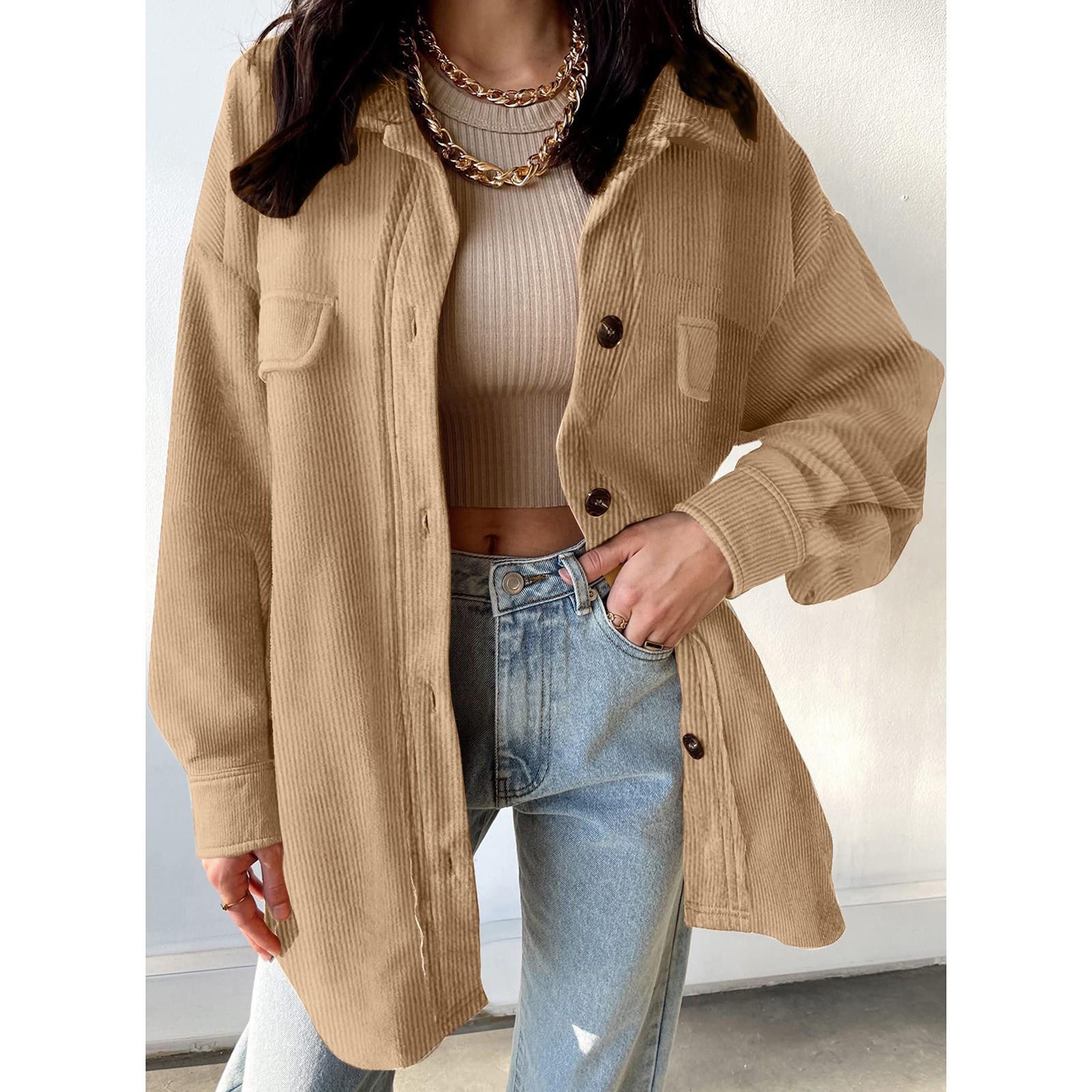 Женская однотонная рубашка с длинным рукавом, темпераментная вельветовая куртка S хаки