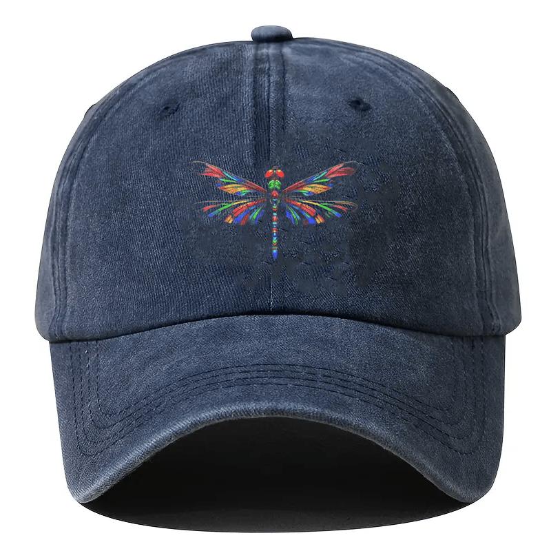 Colorful Dragonfly Baseball Cap Distressed Washed Print Adjustable Casual Cap for Outdoor Adventurers