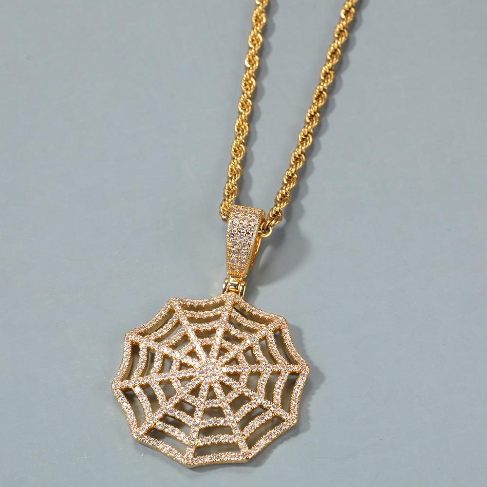 3A Zircon Spider Web Pendant Necklace, European American Cross-border Unique Mesh Design Short Trendy Statement Jewelry