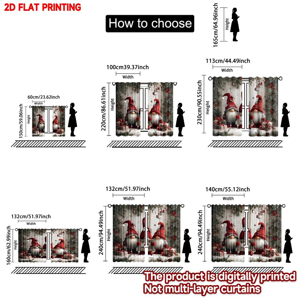 Set Of 2 Flat Printing Fashionable Christmas Curtains Gnomes Gifts Digital Printed Polyester Drapes Family Party Curtain Made