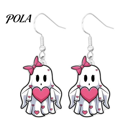 Lightweight Earrings Pink Heart Ghost Earrings, Cute with Bow Drop Easy to Wear Acrylic Halloween for Girls Women