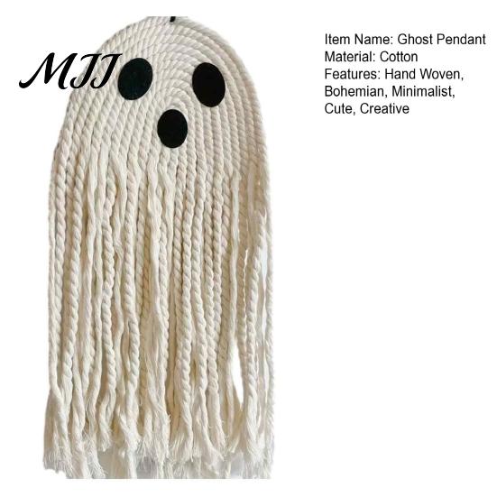 Handmade Cotton Rope Ornament Ghost Hanging for Halloween, Indoor Outdoor Unique Halloween Gift Friends Pendent Front Door Window Wall Yard