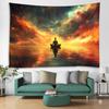 Galaxy Sunset Yoga Meditation Silhouette Wall Tapestry Orange Red Cosmic Nebula Water Reflection Starry Sky Zen Bedroom