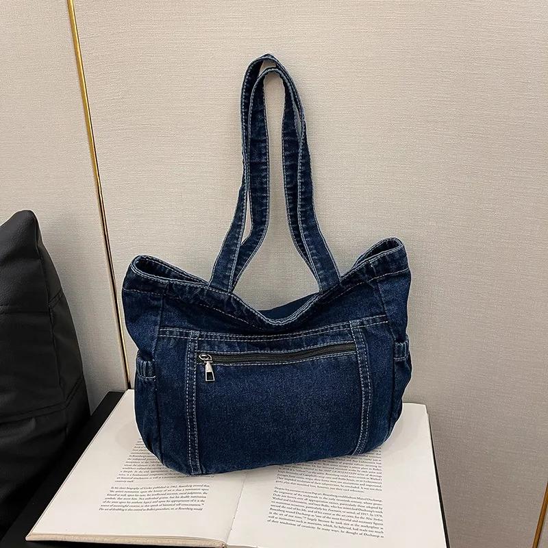 Leisure Denim Sewing Thread Shoulder Bags Women's Bags Large Capacity 2026 Large Capacity High Quality Basic Style Tote Bags