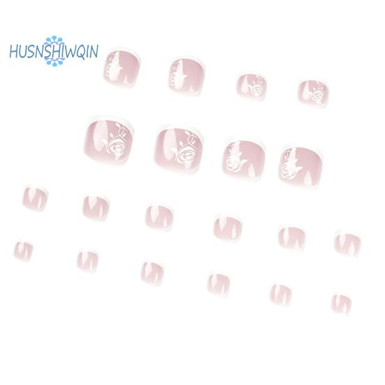 1 Set DIY Nail Art Kit with Glue Wearable False Toenail Short Press-On Nails Rose Flower Pattern Gel Fake Toenails Manicure Accessories