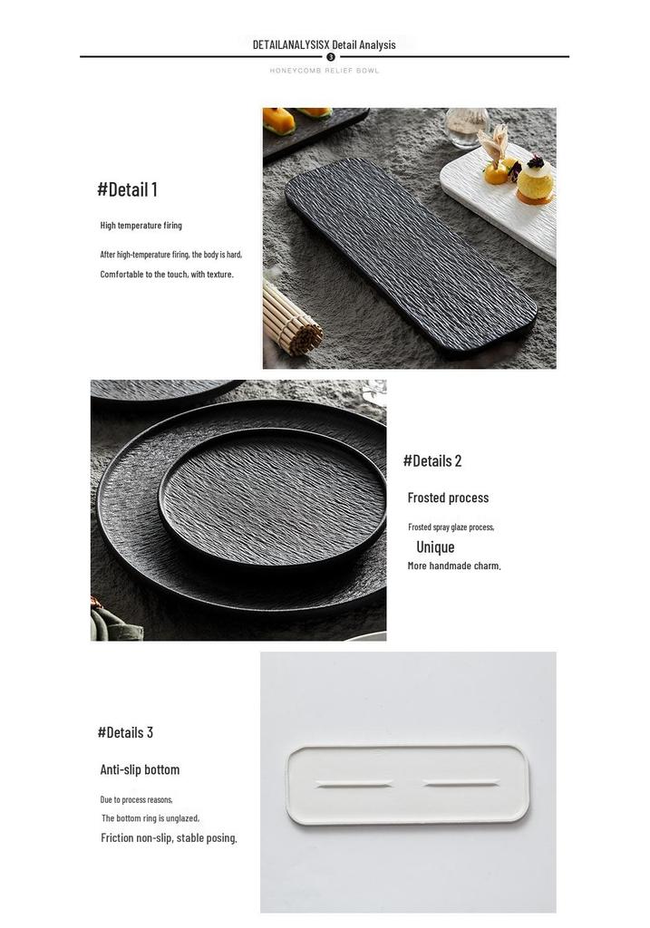 High-End Rectangular Sushi and Dessert Plate with Rock Pattern Design