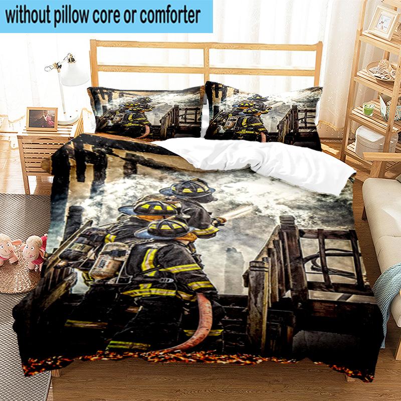 Firefighter's American Pride 3pcs Bedding,Including 1pc Duvet Cover And 2pcs Pillowcases Perfect for Christmas,Ideal for Bedroom, Dormitory