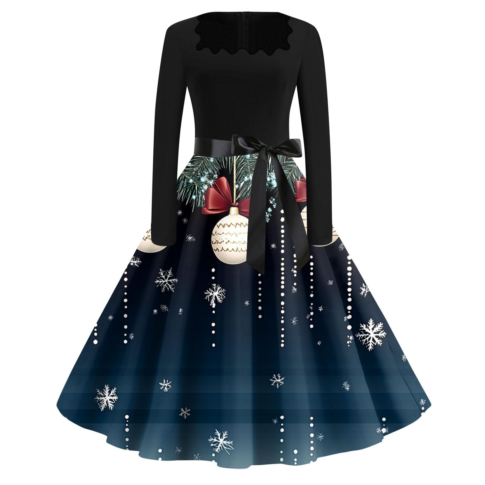 Женские модные повседневные платья с квадратным вырезом и тонкими рождественскими — фото 9