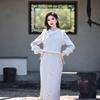 Beibai Lady Fan Embroidered Suede Cheongsam New Winter Warm Plush Collar New Chinese Style Two-piece Set