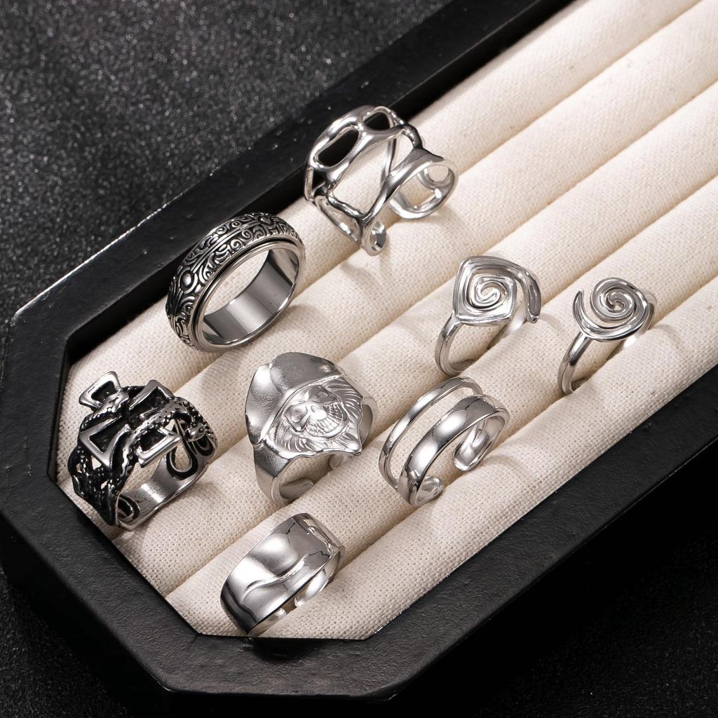 Ensemble de Bagues Croisées Empilables pour Homme en Acier Inoxydable - Bijoux Rétro en Acier Titane