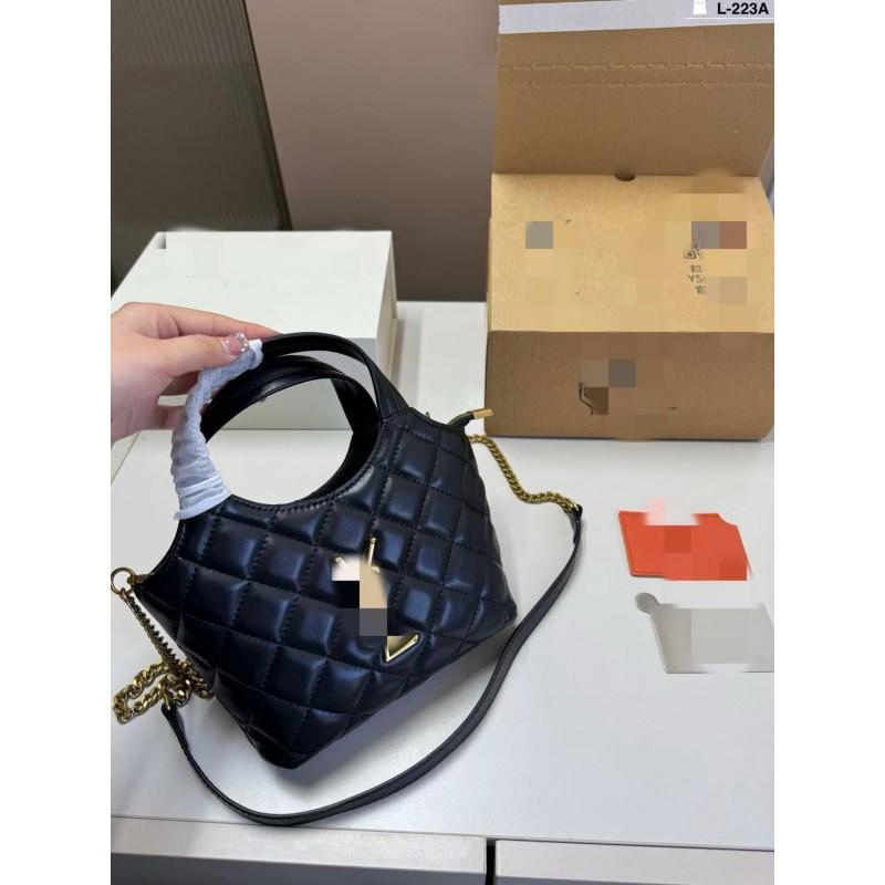 Mini Quilted Chain Shoulder Bag Crossbody Tote Women Soft PU Water Bucket Style With Zippered Pocket