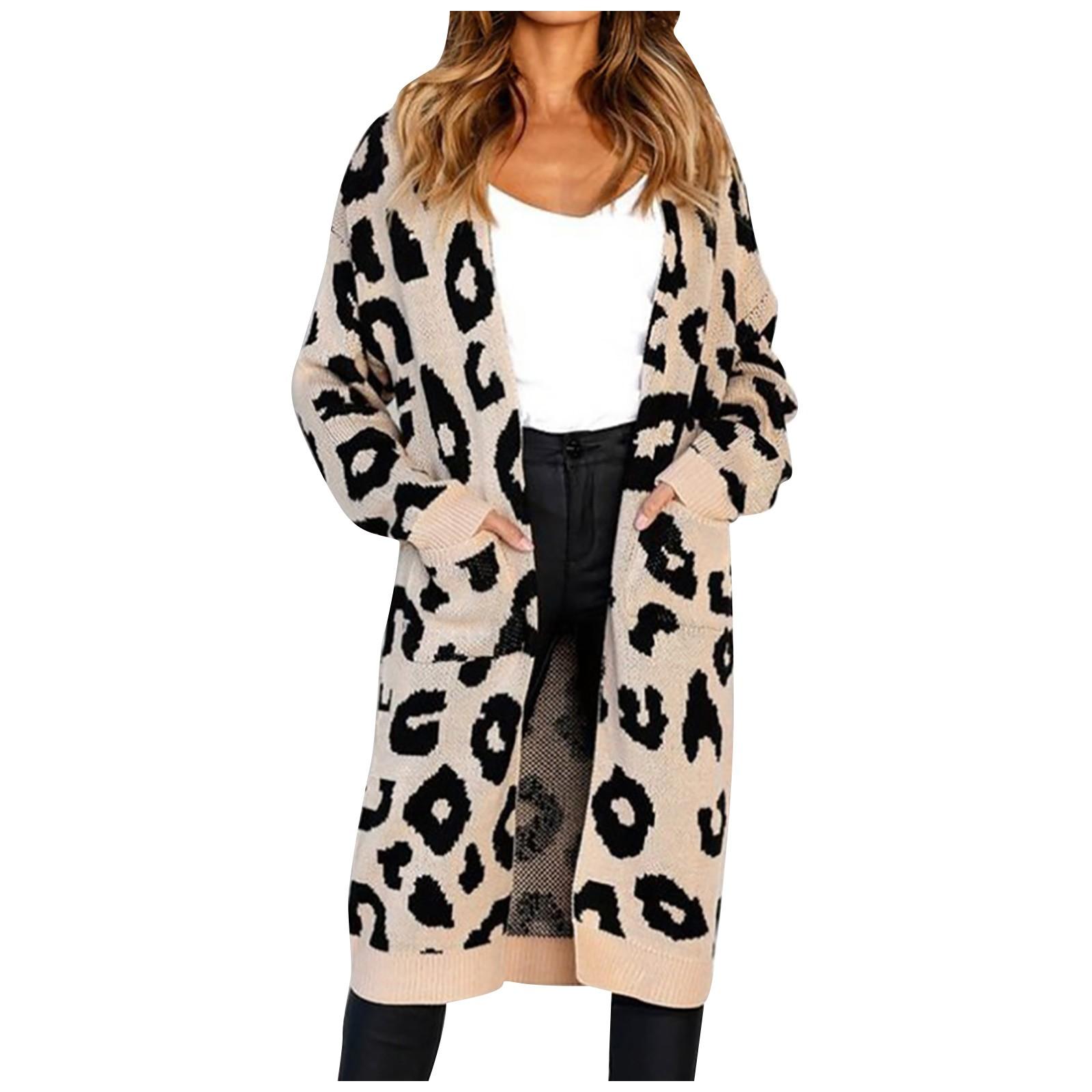 

Fashion Women Knitted Print Long Sleeve Cardigan T-shirt Tops Sweater Coat S хакі