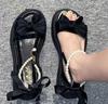 Fashion Comfort Shoes for Women Pearl Sandals Suit Female Beige Increasing Height Block Heels All-Match Black Bow 2024 Fashion Chunky Gi