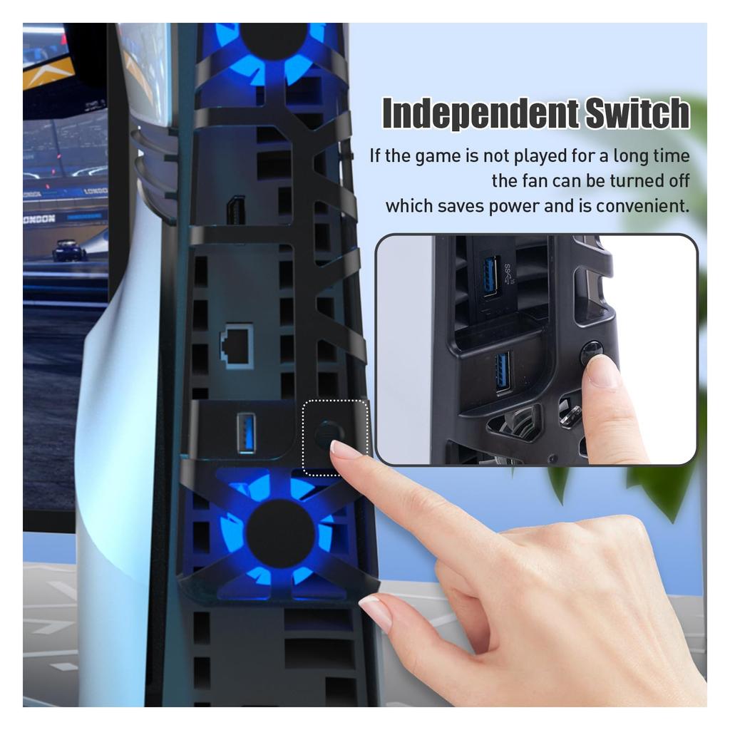 PS5 Pro Cooling Fan Stand with Quiet Design and USB Port Triple Fans and 4 Airflow Settings Compatible with PlayStation 5 Heat and Horizontal