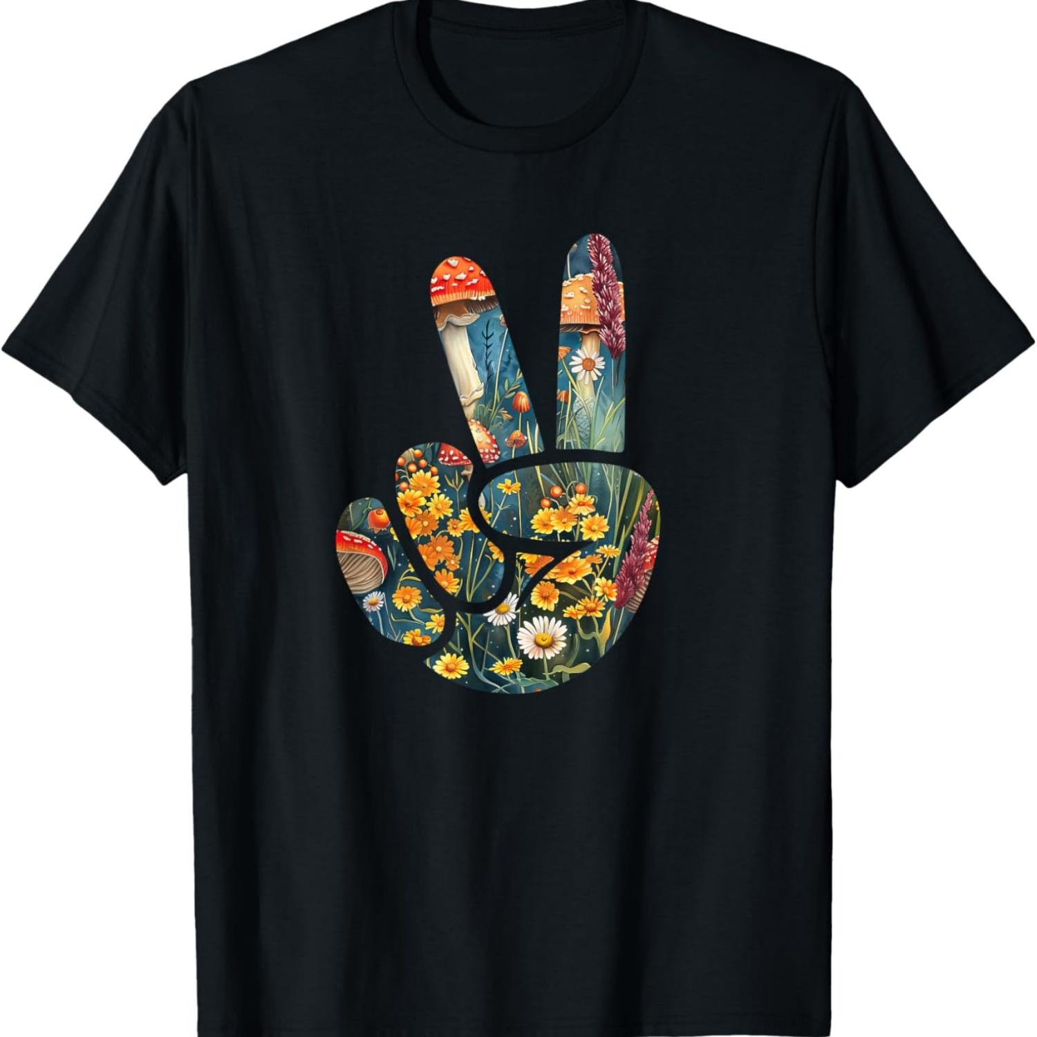 

Natural Silhouette Forest Meadow Cottagecore Peace Sign Hand T-Shirt(84) XXXXXL чорний
