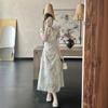 New Chinese floral improved cheongsam dress women's summer gentle temperament waist thin light national style skirt