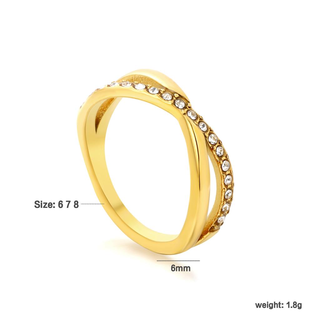 Accessories Fashion X-Diamond Ring Niche Design Cross Ring Stainless Steel Gold Plated Single Ring