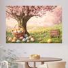 2D Spring Easter Meadow Backdrop, Cherry Blossom Tree & Basket Eggs Party Background