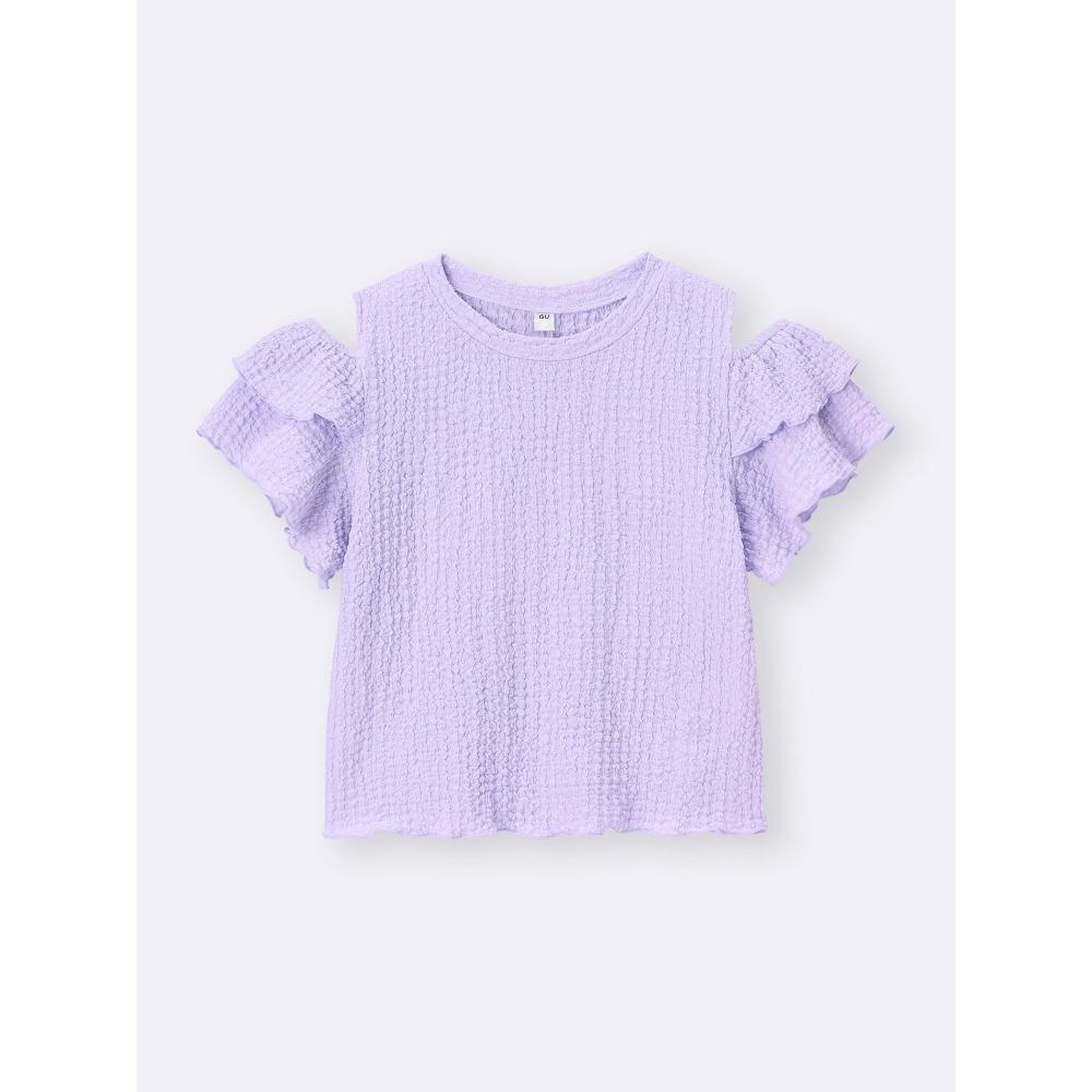 Gu By Uniqlo Girls Shirring Open Shoulder Tee