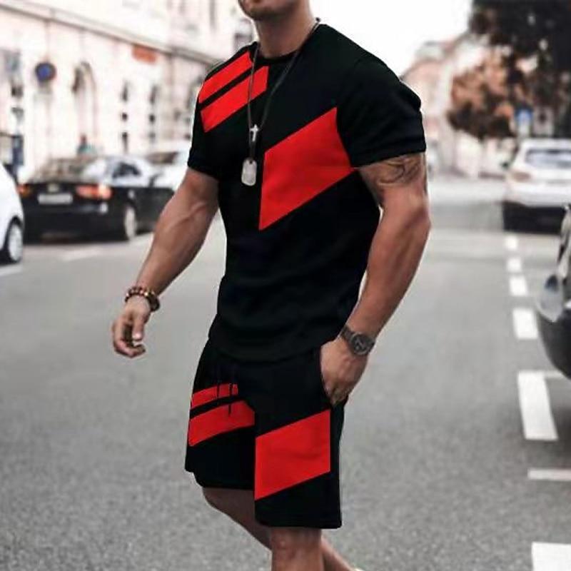 Men's T-shirt Suits Tracksuit Tennis Shirt Shorts and T Color Block Sports Fashion Designer 2 Piece Outdoor Street Casual Black Red Blue Top Tee for