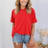 Women Fashionable Short Sleeve Soild Casual Basic  Pullover T-shirt Top