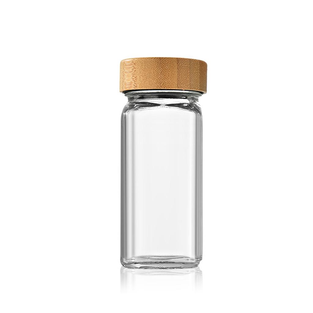 Leeseph Gewürzgläser aus Glas, 113 ml, leere quadratische Gewürzflaschen mit Bambusholzdeckel und Streudeckel für Gewürzregal, Schublade, Schrank