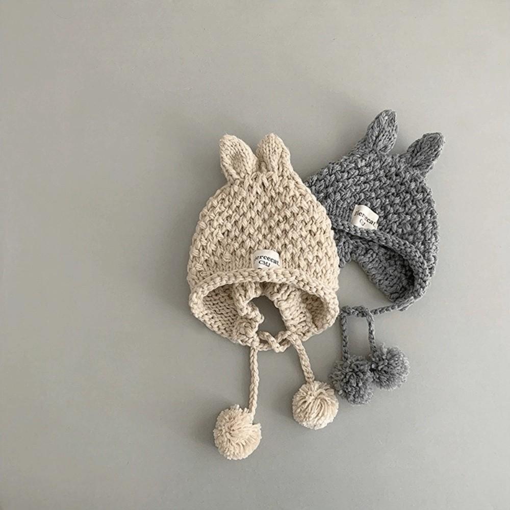 Solid Color Baby Crochet Hat Rabbit Ear Ear Protection Cap Korean Hand Knitted Cap  Kids
