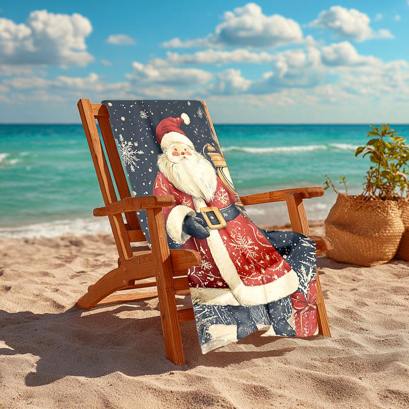 1Pc Vintage Christmas Santa Scene Beach Towel, Quick Dry, Multi-Use for Beach Pool Gym Yoga Home Travel, Christmas, Halloween, Xmas Gift S247