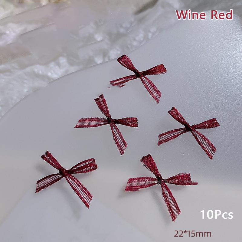 10Pcs Organza Ribbon Bow Nail Charms 3D Decoration Bows Knot  Korean Nail Parts Manicure Jewelry Kawaii Accessories