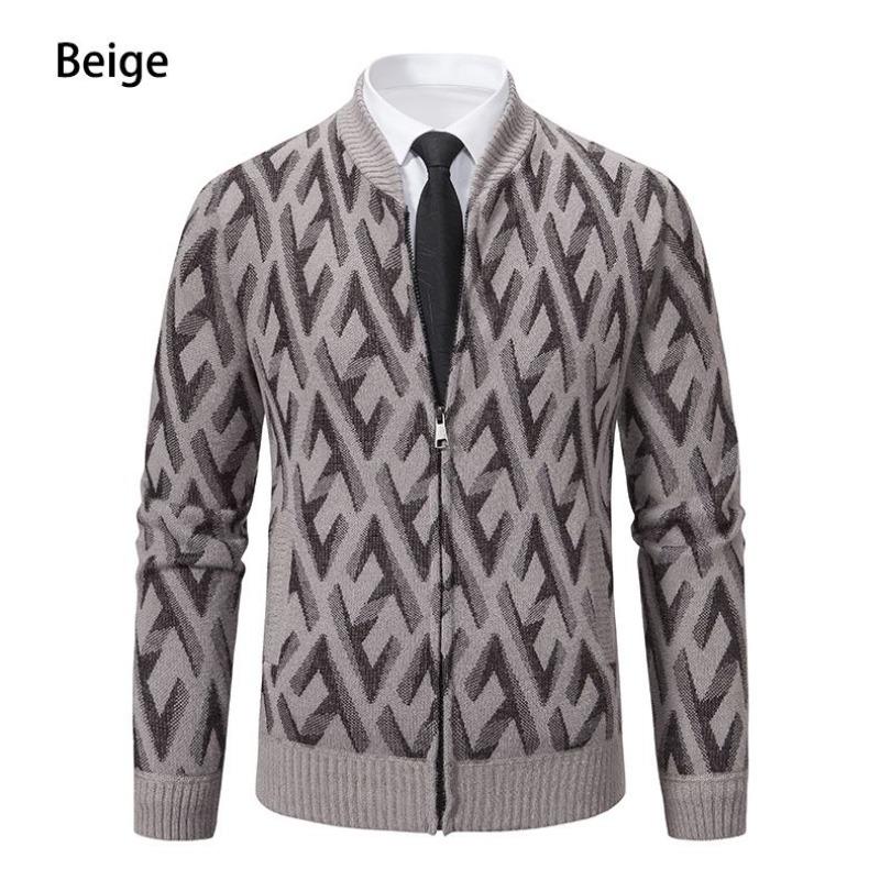 

New Men s Jacket Korean Style Slim Round Neck Zipper Trendy Casual Top Plus Velvet Warm L бежевий
