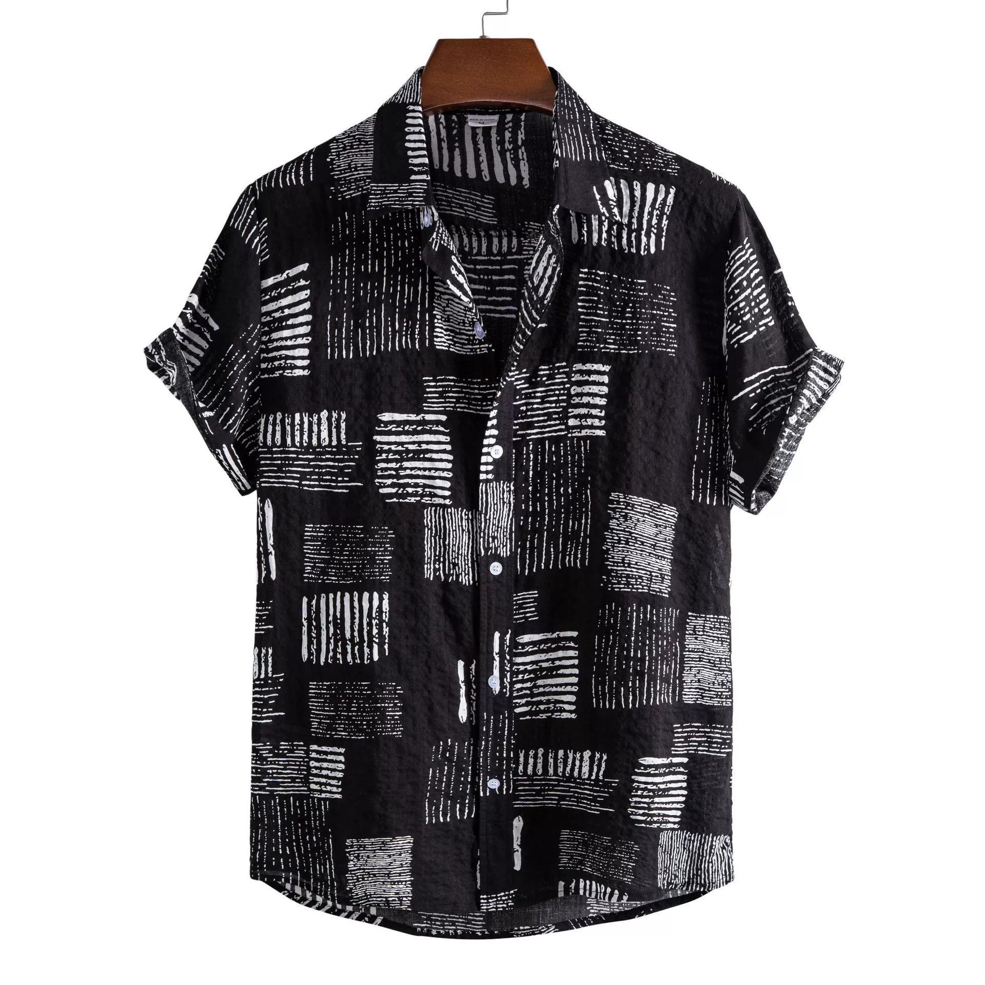 

Men s Summer Short-sleeved Floral Casual Shirt Youth Square Collar Handsome Thin Cardigan 3XL