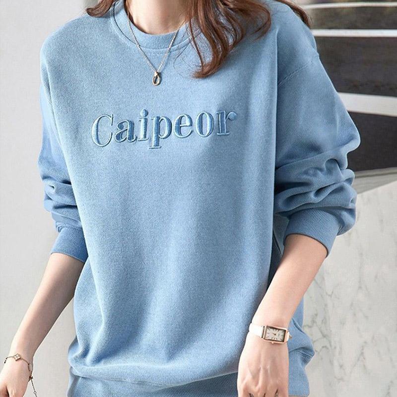Sweatshirt for Women Cotton Oversize EmbroiderySlimming Loose Round Neck Casual Pullover Long Sleeve Spring Sweatshirt Top