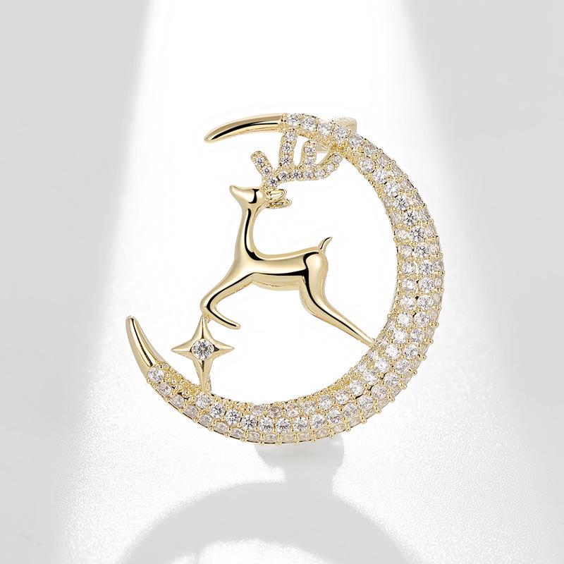 Bo Xin Yun Elegant Deer Brooch with Zircon Moon - Perfect Christmas Gift Corsage Pin