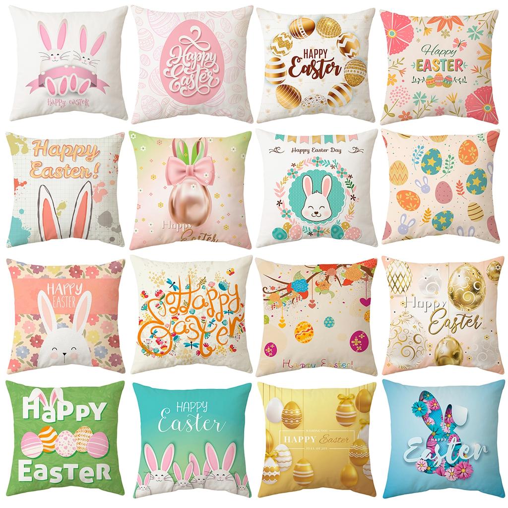 Easter Bunny Pillowcase Happy Easter Decoration For Home Easter Rabbit Eggs Cushion Cover Decorative Pillow Case Easter Gift