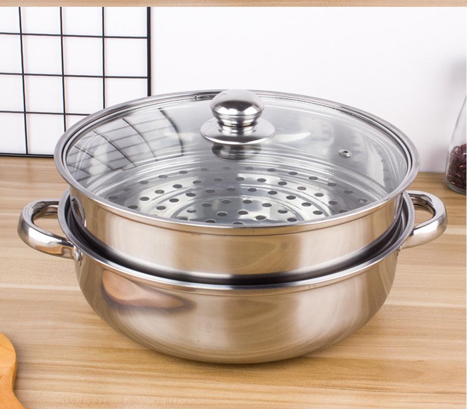 28cm Edelstahl Doppelschicht Dampfgarer mit Verdicktem Suppen- und Fischdämpfer und Einzelschicht Hot Pot - Werbegeschenk