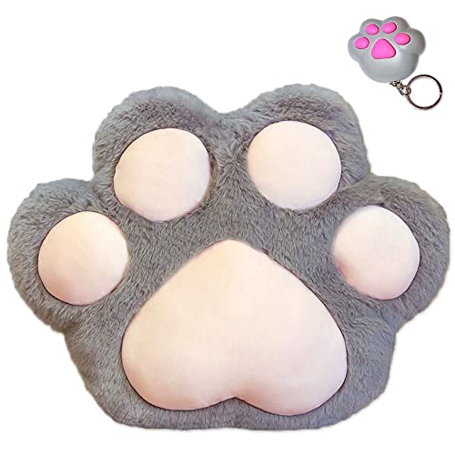 

TATOTTE Cat Plush Toy, Cute Paw Print Cushion with Side Pocket, Fluffy Body Pillow, 25x32cm, Includes Mini Light (Paw Print Gray)