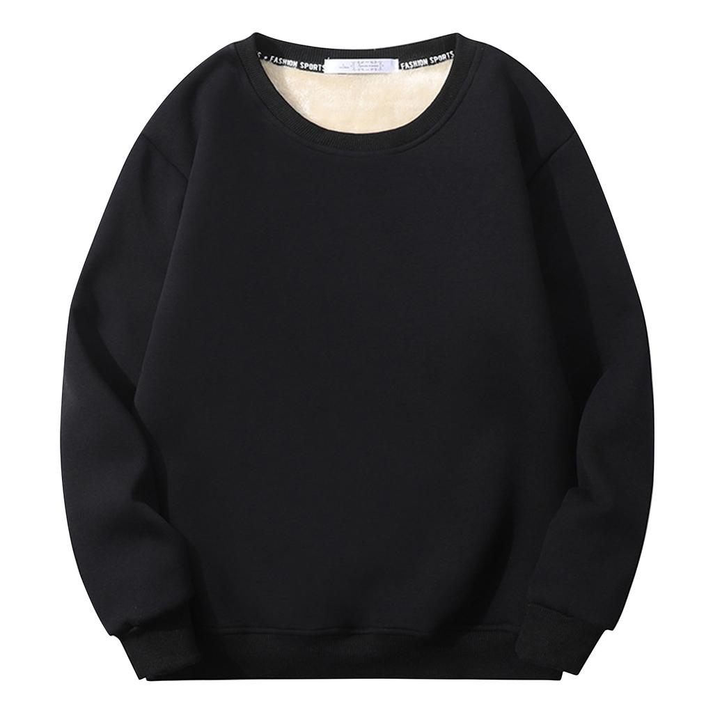 Men's Solid Color Plus Velvet Round Neck Sweatshirt Men's Sports Large Size Casual Round Neck Sweatshirt