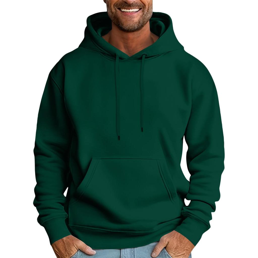 Felpa da uomo casual ampia, colore unito, con coulisse, cappuccio e tasca grande