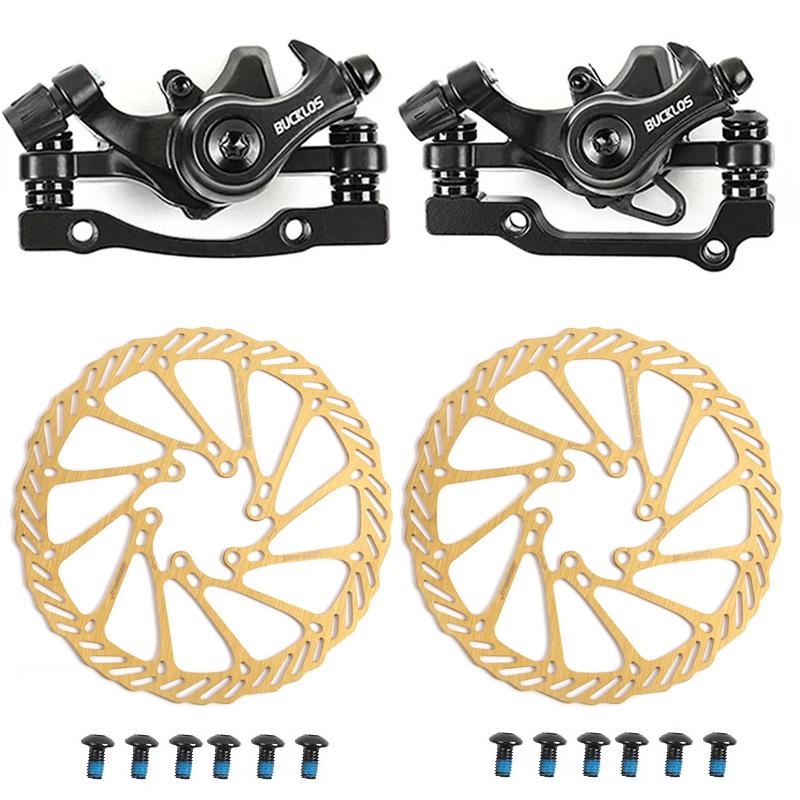 BUCKLOS Mtb Mechanical Disc Brake Caliper Set Bike Brake Levers with Cable Front Rear Bicycle Disc Brake Rotors Cycling Parts