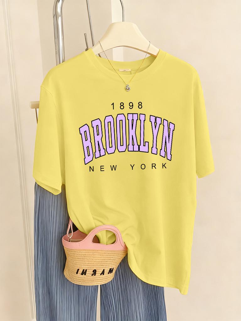 Brooklyn New York Letter Printed TShirts Women Basics Soft Short Sleeve Tops ONeck Loose T Shirts Summer Casual Womans Clothes