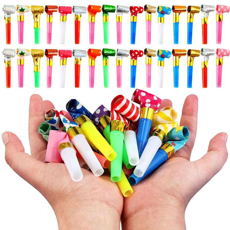 24/48pcs Party Blowers Whistles Noise Makers Blowouts with Paper Fringes, Perfect for Birthday, Wedding, Holiday Party Favors