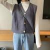 Women's Korean Style Loose Sleeveless Knitted Sweater Cardigan Vest Preppy Style Knitwear Cardigan Outerwear