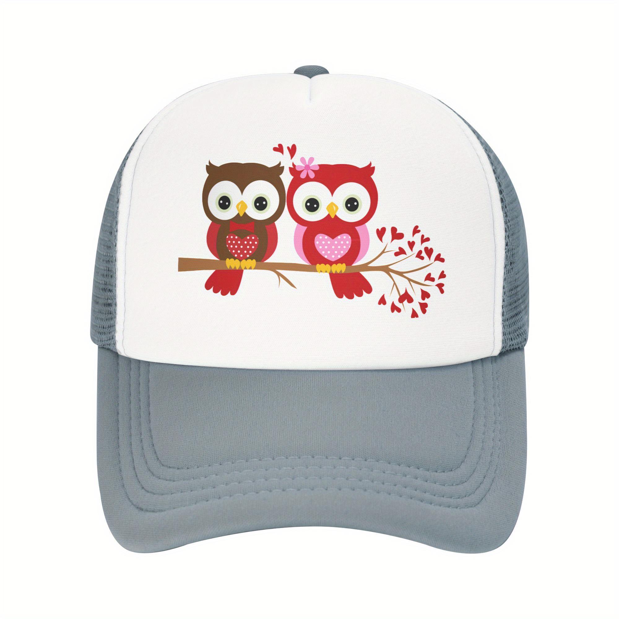 

Cute Couple Owl Valentine Print Trucker Hat Breathable Mesh Baseball Cap Casual Unisex Adult One Size