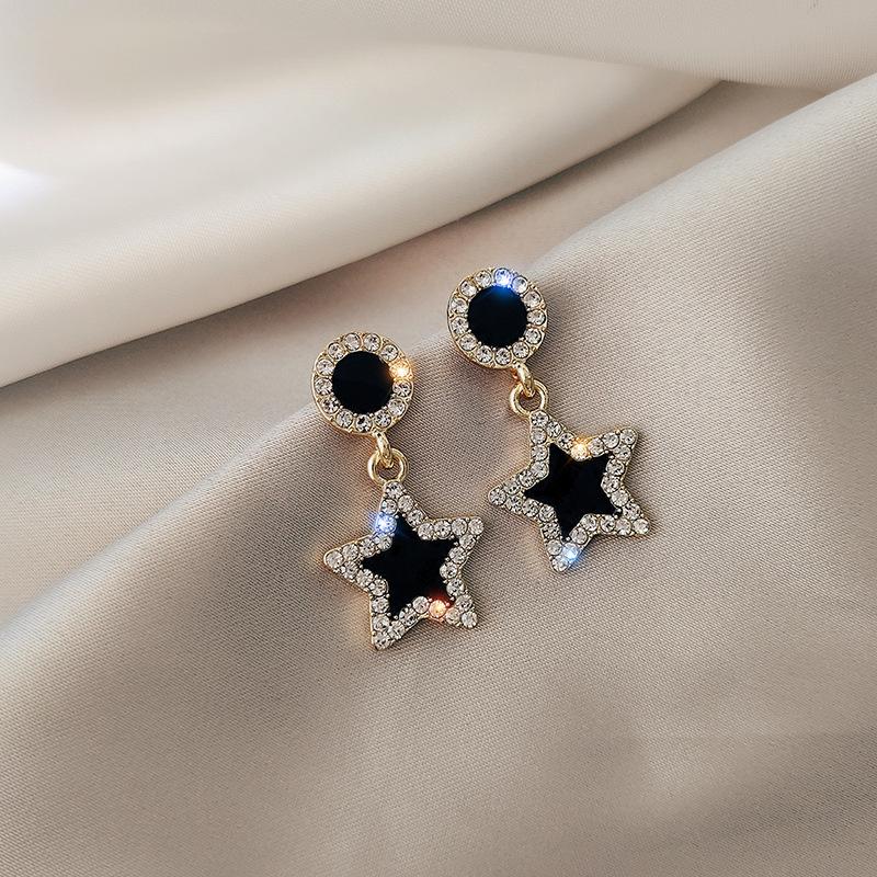 

Black Crystal Round Star Drop Earrings for Women Party Geometry Zircon Wholesale Girl Gift