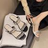 Rhinestone cool slippers women's head 2025 summer new temperament one word with high heels rhinestone two wear thick heel slippers