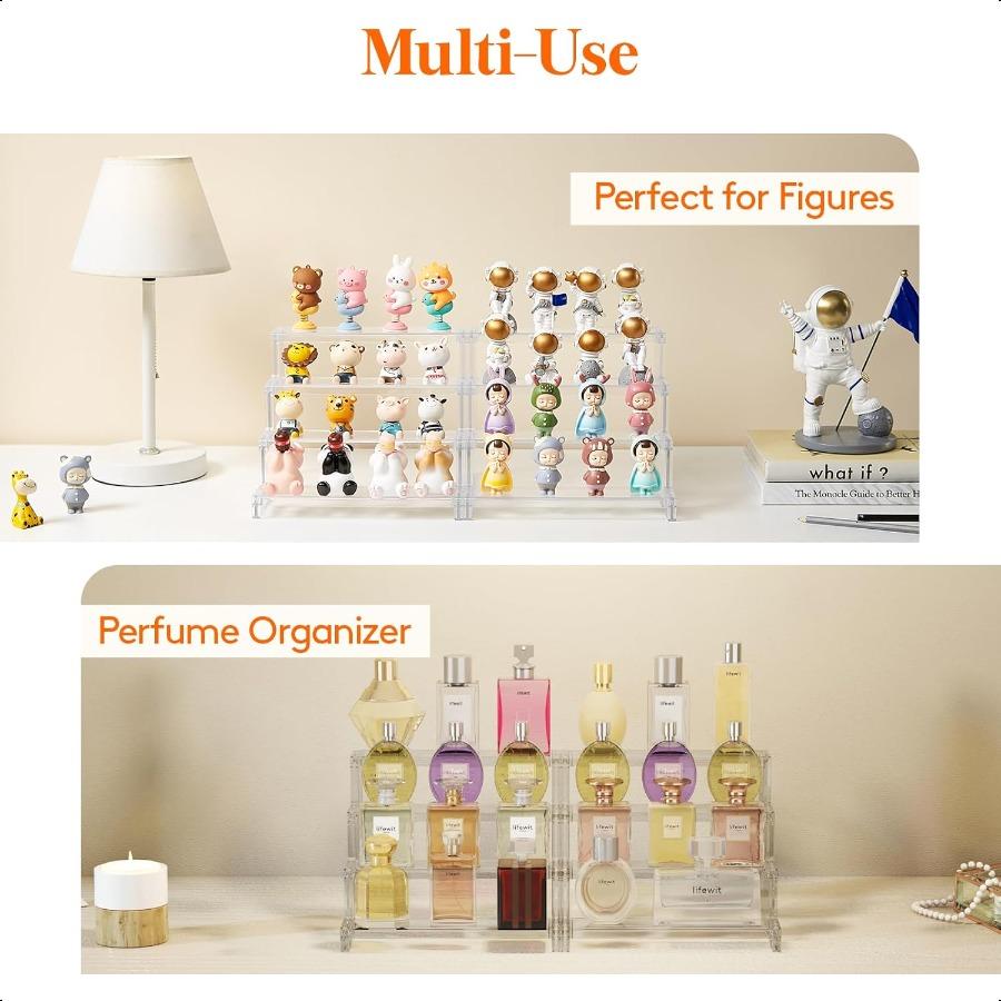 4 Tier Clear Display Risers Stand Plastic Organizers for Figures Cupcake Perfume Dessert Desktop Display Stand for Organize and
