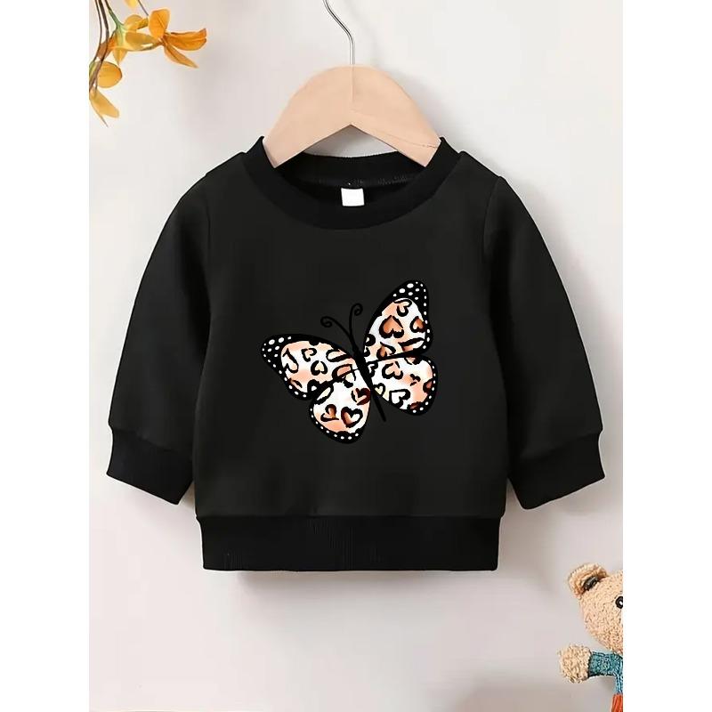 Kids Lightweight Crewneck Pullover Sweatshirt, Patterned Butterfly Graphic Print