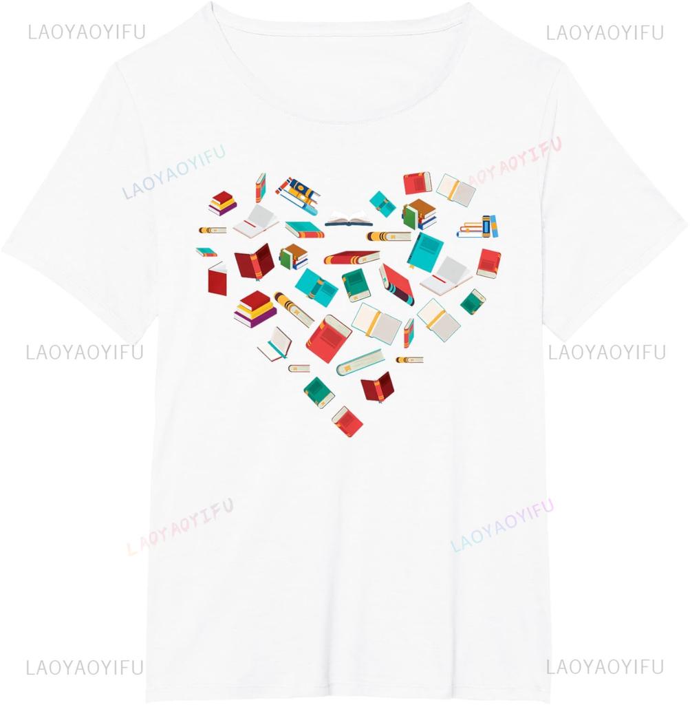 Library Books Heart Bookworm Valentines Day Gift Reading TShirt Custom Printed Graphic T Shirts Vintage T Shirt Ropa Hombre